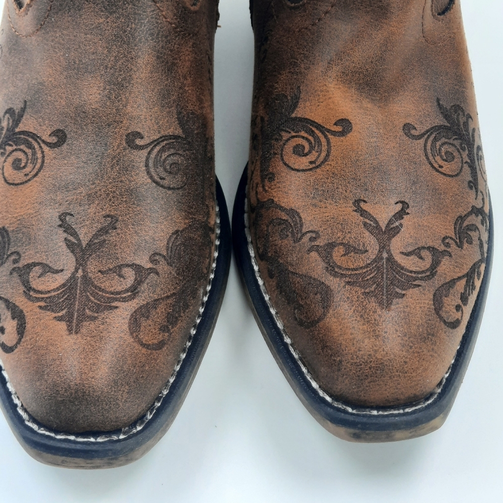ROPER Vegan Leather Western Boots NWT New Cowgirl Western Cowboy Cognac 6 Design - Picture 5 of 11
